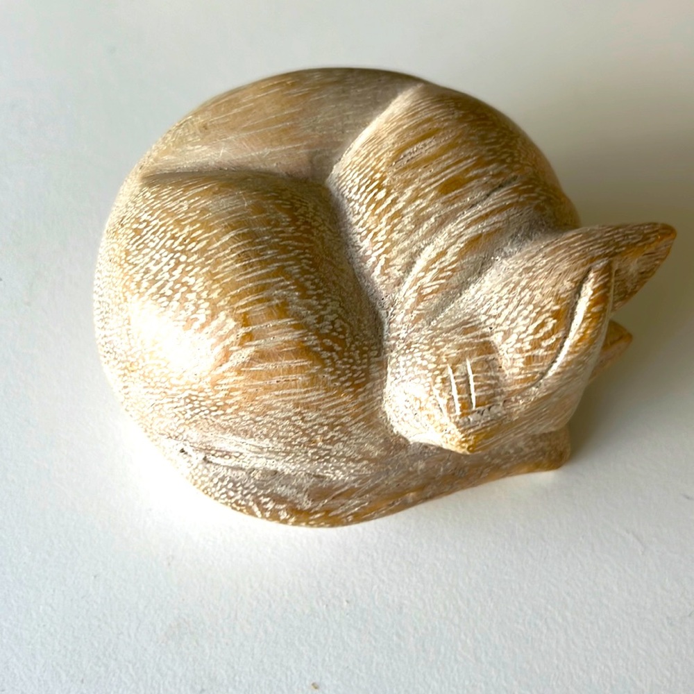 Ash Wood carved sleeping cat
